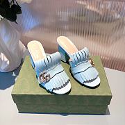 Gucci Marmont GG Wild Blue Fringe Mules Sandals Heels - 2