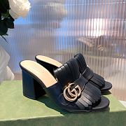 Gucci Marmont GG Wild Blue Fringe Mules Sandals Heels Black - 1