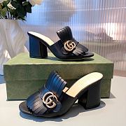 Gucci Marmont GG Wild Blue Fringe Mules Sandals Heels Black - 5