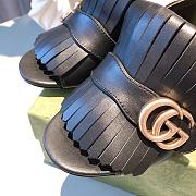 Gucci Marmont GG Wild Blue Fringe Mules Sandals Heels Black - 6