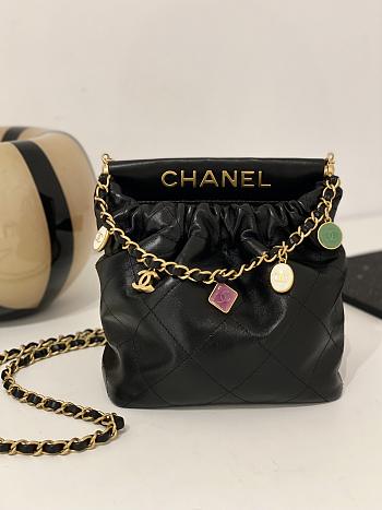 Chanel SMALL BUCKET BAG Lambskin, Resin & Gold-Tone Metal Black Size 17x16x7 cm