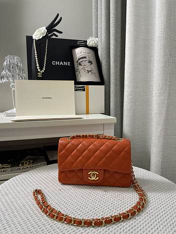 CHANEL Classic Flap Bag Orange Quilted Lambskin Leather Size 20 cm