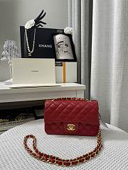 CHANEL Classic Flap Bag Red Quilted Lambskin Leather Size 20 cm - 1