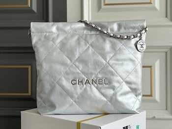 CHANEL 22 Handbag Metallic Calfskin & Silver-Tone Metal Silver Size 35x37x7 cm