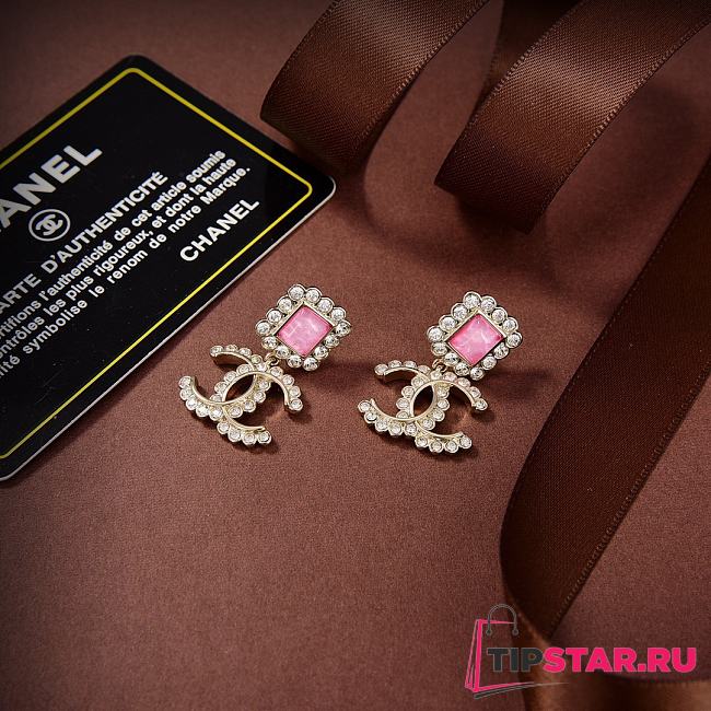 Chanel Metal Crystal CC Earrings Gold Pink - 1