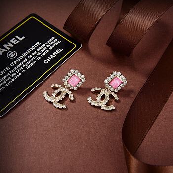 Chanel Metal Crystal CC Earrings Gold Pink