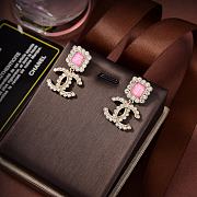Chanel Metal Crystal CC Earrings Gold Pink - 4