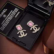 Chanel Metal Crystal CC Earrings Gold Pink - 2