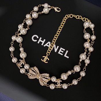  CHANEL Cruise CC Necklace Gripoix Pearl Silver Crystal