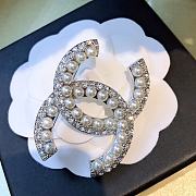 CHANEL Sliver CC Logo PIN BROOCH Pearls Crystals - 1