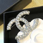 CHANEL Sliver CC Logo PIN BROOCH Pearls Crystals - 5
