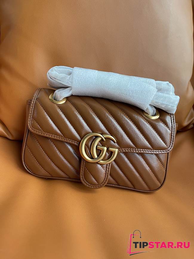GUCCI  Super Mini Leather GG Marmont Shoulder Bag Brown Size 22 cm - 1
