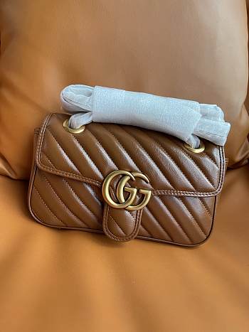 GUCCI  Super Mini Leather GG Marmont Shoulder Bag Brown Size 22 cm