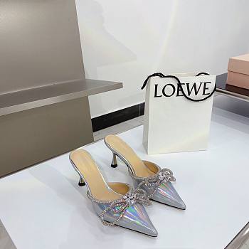 MACH & MACH Double Bow Iridescent Mules 