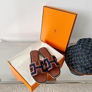 Hermes Oran with Denim Canvas Sandal Blue Brut /Brown - 1