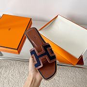 Hermes Oran with Denim Canvas Sandal Blue Brut /Brown - 2