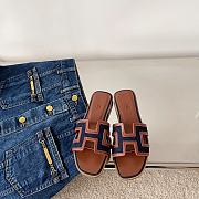 Hermes Oran with Denim Canvas Sandal Blue Brut /Brown - 3