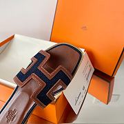 Hermes Oran with Denim Canvas Sandal Blue Brut /Brown - 6