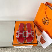 Hermes Oran with Denim Canvas Sandal Brut /Red - 1