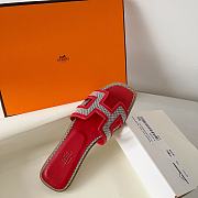 Hermes Oran with Denim Canvas Sandal Brut /Red - 3