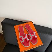 Hermes Oran with Denim Canvas Sandal Brut /Red - 6
