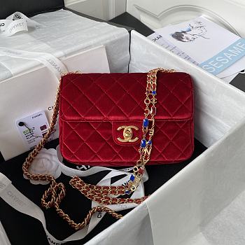 Chanel Flap Bag Gold tone metal Red Size 20.5x17x6.5 cm