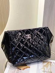 Chanel Black Quilted Patent Leather Shoulder Bag Chain Strap Interlocking CC Size 46x28x13 cm - 2