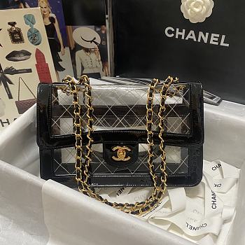Chanel Clear Quilted Vinyl and Black Patent Leather Maxi Flap Bag Gold Hardware Size 25.5x16.5x6 cm