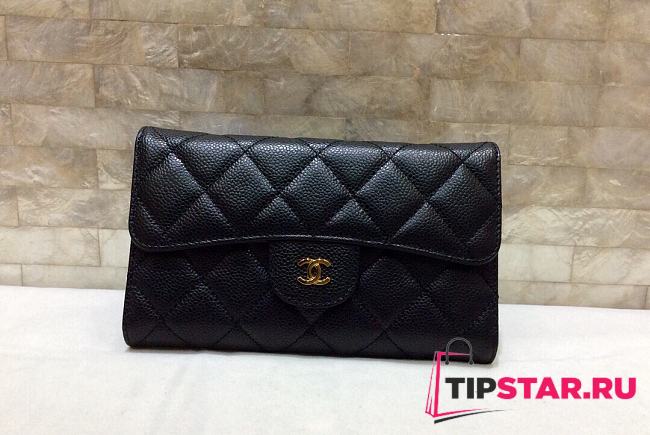 Chanel Classic Quilted Long Flap Wallet Black Caviar Size 18.5x10 cm - 1