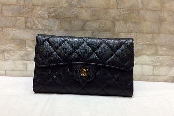 Chanel Classic Quilted Long Flap Wallet Black Caviar Size 18.5x10 cm