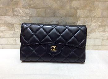 CHANEL Classic Flap Wallet Black Lambskin Leather Size 18.5x10 cm