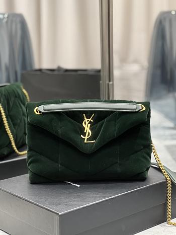Saint Laurent Puffer Bag In Velvet And Lambskin-Green Size 29x17x11 cm