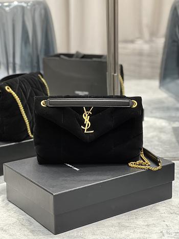 Saint Laurent Puffer Bag In Velvet And Lambskin-Black Size 29x17x11 cm