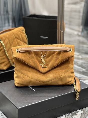 Saint Laurent Puffer Bag In Velvet And Lambskin-Brown Size 29x17x11 cm