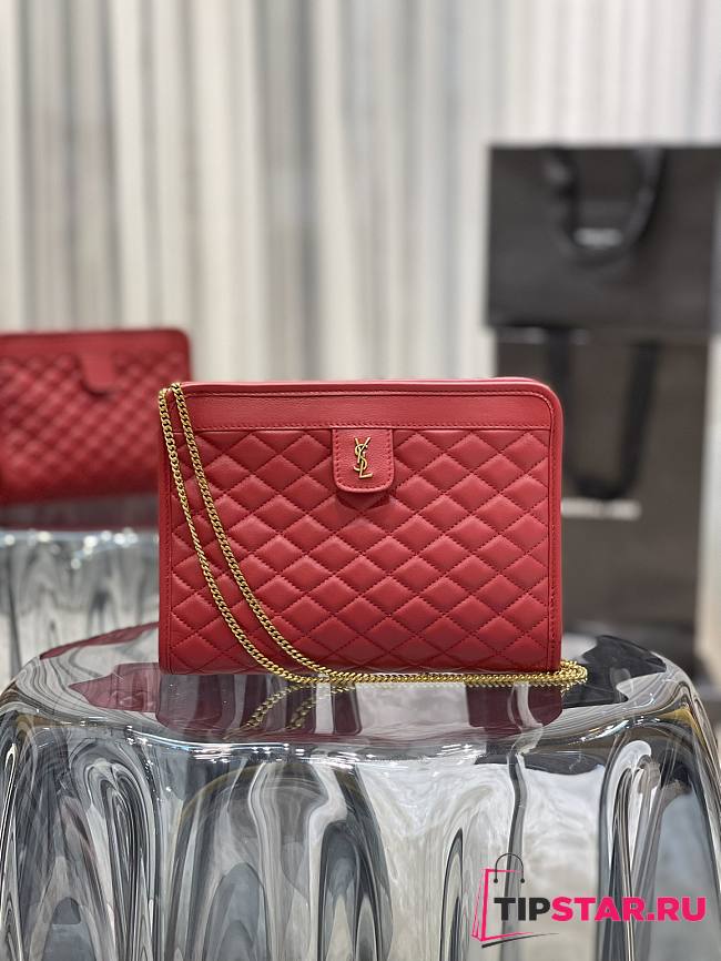 SAINT LAURENT Vintage Quilted YSL Chain Clutch Bag Red Size 23x16x5 cm - 1