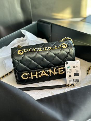 Chanel Logo Enchained Flap Bag Quilted Calfskin Medium 15x21x8 cm