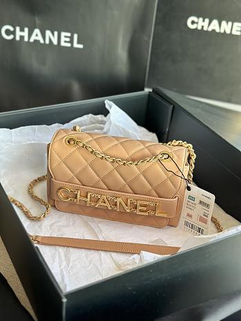 Chanel Logo Enchained Flap Bag Quilted Calfskin Medium Beige Size 15x21x8 cm