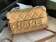 Chanel Logo Enchained Flap Bag Quilted Calfskin Medium Beige Size 15x21x8 cm - 5