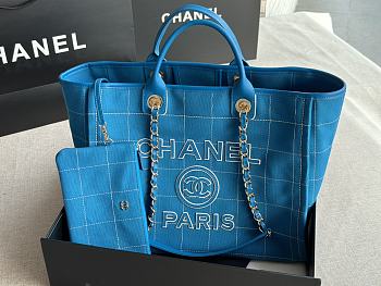Chanel Maxi Shopping Bag Blue And White Size 44x32x21cm