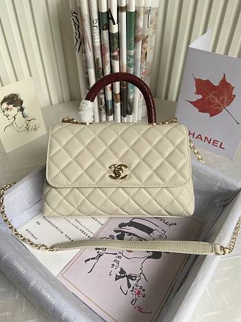 Chanel White Coco Beige Handle Size 24 cm