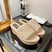 Chanel Women's Open Toe Platform Sandals Quilted Leather and Wood Beige - 1