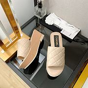 Chanel Women's Open Toe Platform Sandals Quilted Leather and Wood Beige - 2