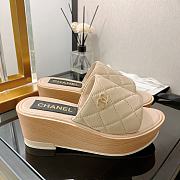 Chanel Women's Open Toe Platform Sandals Quilted Leather and Wood Beige - 3