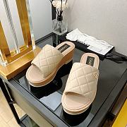 Chanel Women's Open Toe Platform Sandals Quilted Leather and Wood Beige - 5