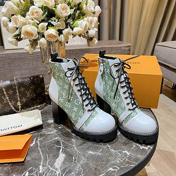 Louis Vuitton Star Trail Ankle Boot Patent White & Green Monogram canvas Heel 8 cm