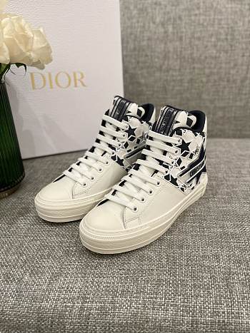 Dior Walk'N'Dior Star Leather & Canvas High-Top Sneaker Blue