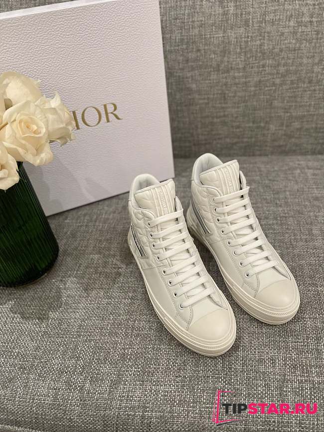 Dior Walk'N'Dior Star Leather & Canvas High-Top Sneaker White - 1