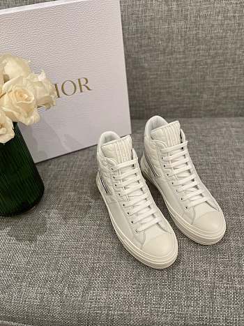 Dior Walk'N'Dior Star Leather & Canvas High-Top Sneaker White