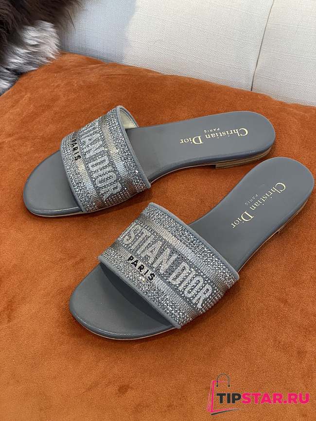 Dior DWAY SLIDE Deep Gray Embroidered Cotton - 1