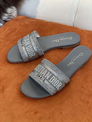 Dior DWAY SLIDE Deep Gray Embroidered Cotton